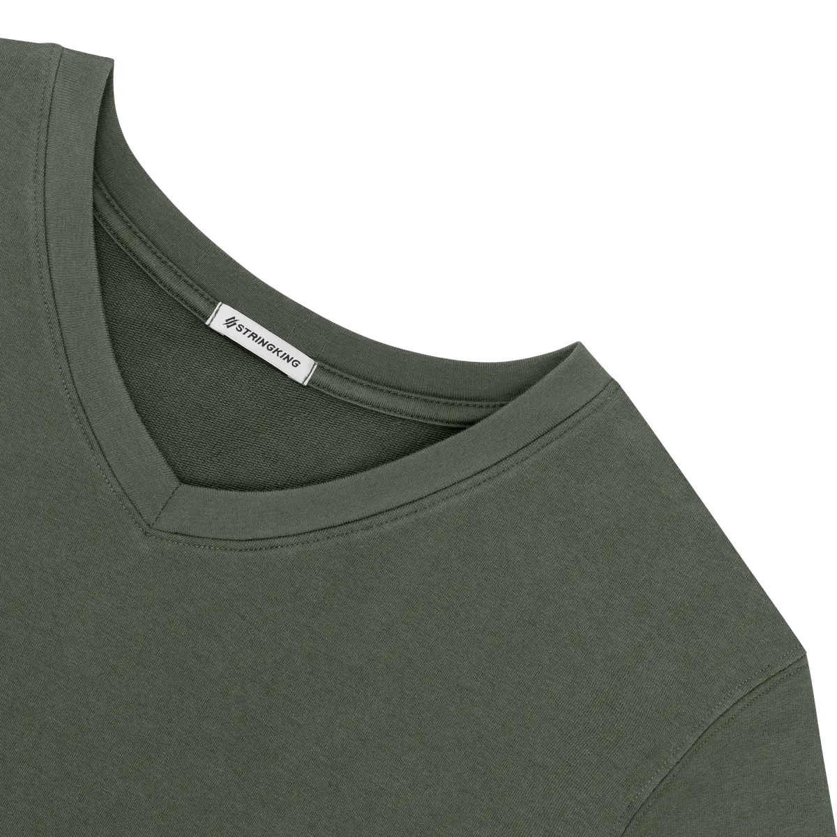 StringKing Women's Pima Cotton V-Neck Sweatshirt - Relaxed Fit, Moss, Detail