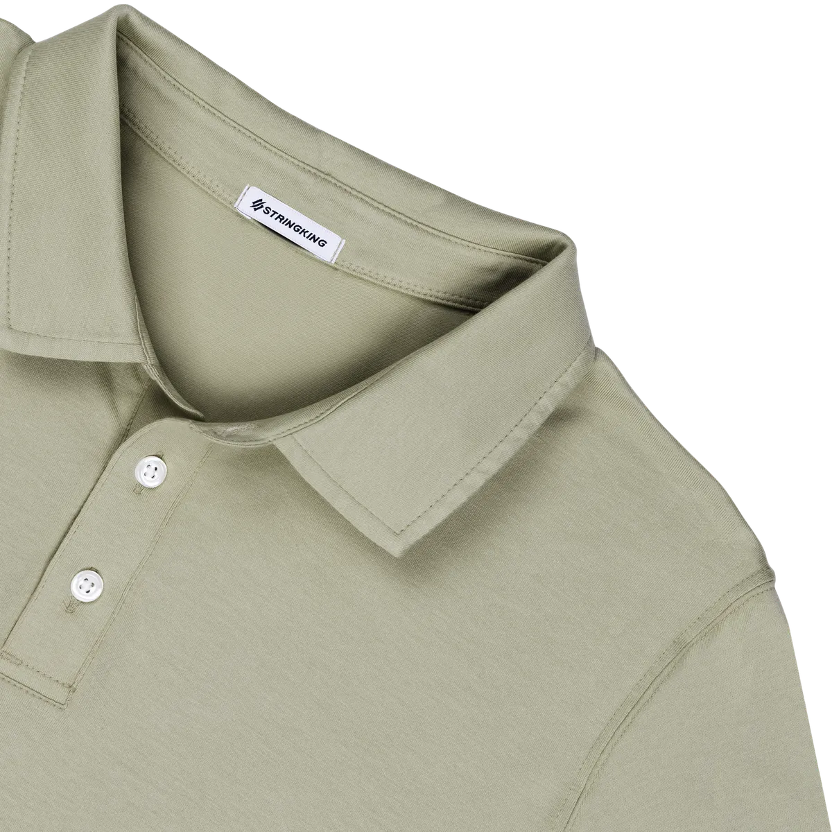 StringKing Men's Pima Cotton Long Sleeve Polo - Relaxed Fit, Khaki Green, Detail