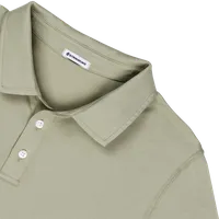 StringKing Men's Pima Cotton Long Sleeve Polo - Relaxed Fit, Khaki Green, Detail