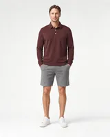 StringKing Men's Pima Jersey Long Sleeve Polo - Relaxed Fit, New Maroon, Full Front - Human Model