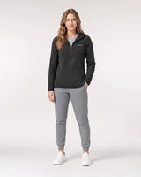 StringKing Women's Polartec Fleece Quarter Zip Hoodie with Pockets - Sharp Fit, Meteorite, Full Front - Human Model - Top of head to Knees