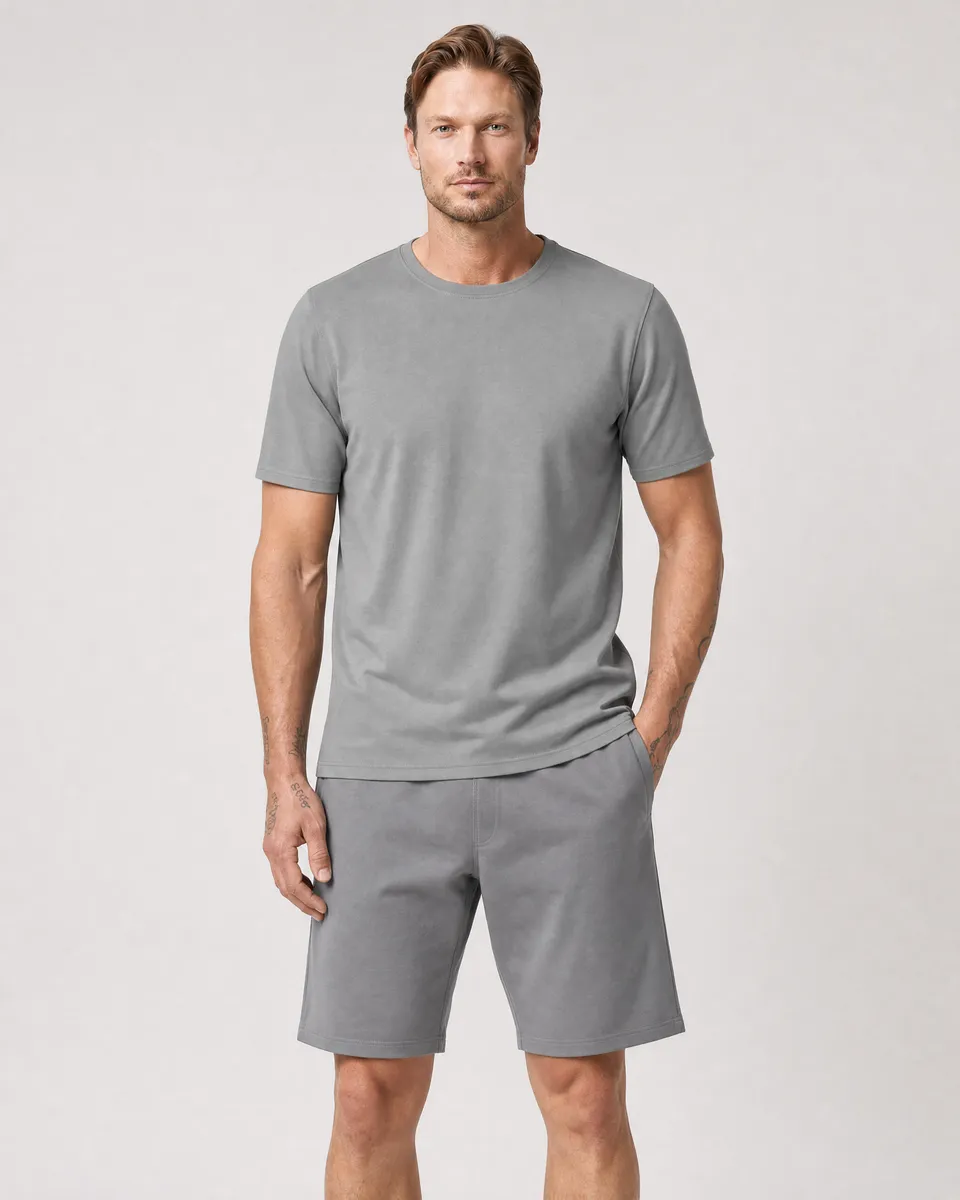 StringKing Men's StayWarm Tee - Sharp Fit, Gray, Full Front - Human Model - Top of head to Knees