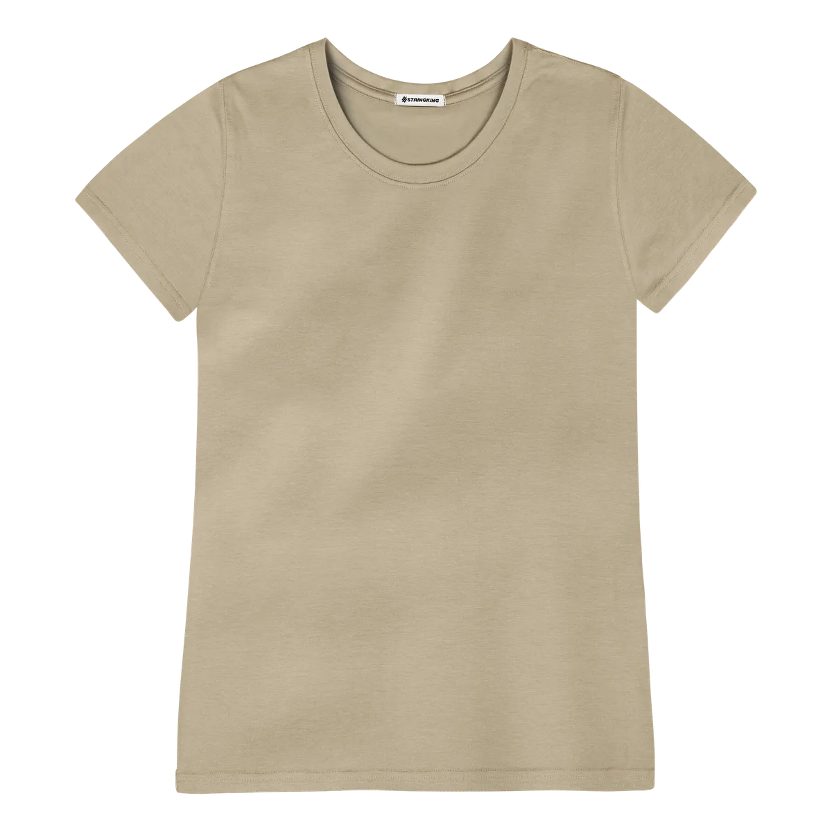 StringKing Women's Pima Cotton Short Sleeve Crewneck T-Shirt - Sharp Fit, Warm Khaki, Front