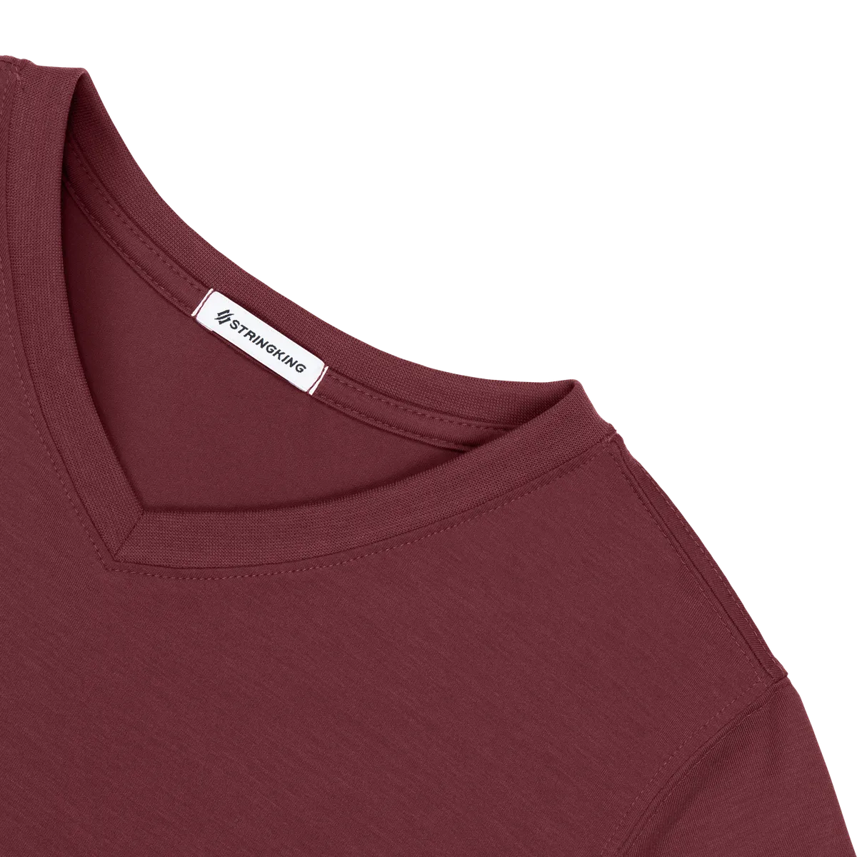 StringKing Women's FlexStyle V-Neck T-Shirt - Relaxed Fit, Rhubarb, Detail