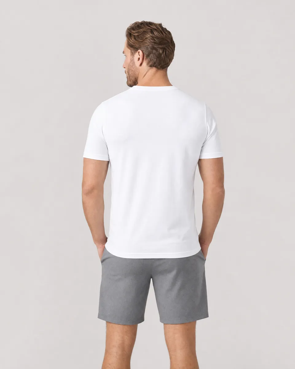 StringKing Men's Pima Jersey Tee - Sharp Fit, White, Full Back - Human Model - Top of head to Mid-thigh