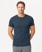 StringKing Men's Pima Terry Tee - Sharp Fit, Navy, Collar Shoulder - Human Model