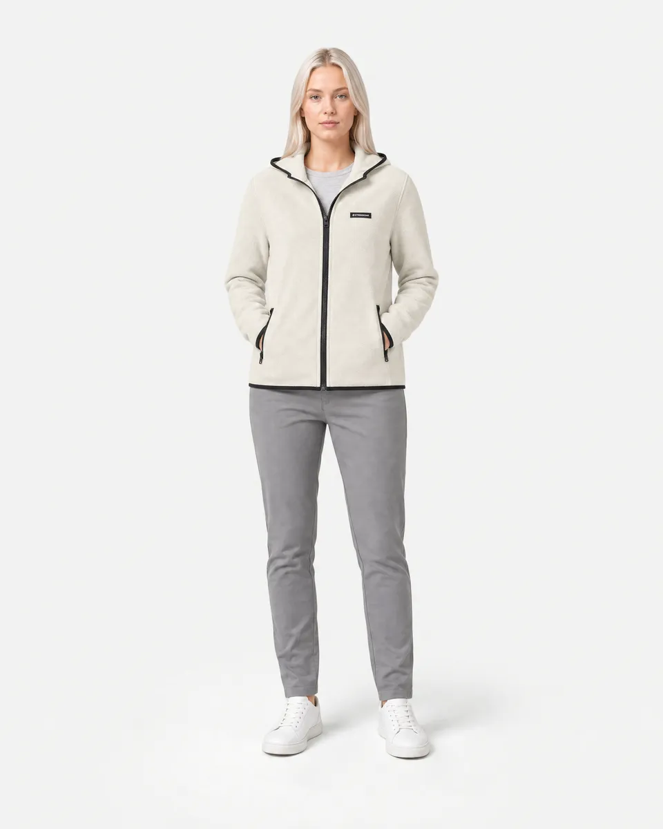 StringKing Women's Polartec Fleece Full Zip Hoodie with Pockets - Relaxed Fit, Jet Stream, Full Front - Human Model