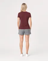 StringKing Women's Pima Jersey V-Neck Tee - Sharp Fit, New Maroon, Full Back - Human Model - Top of head to Mid-thigh