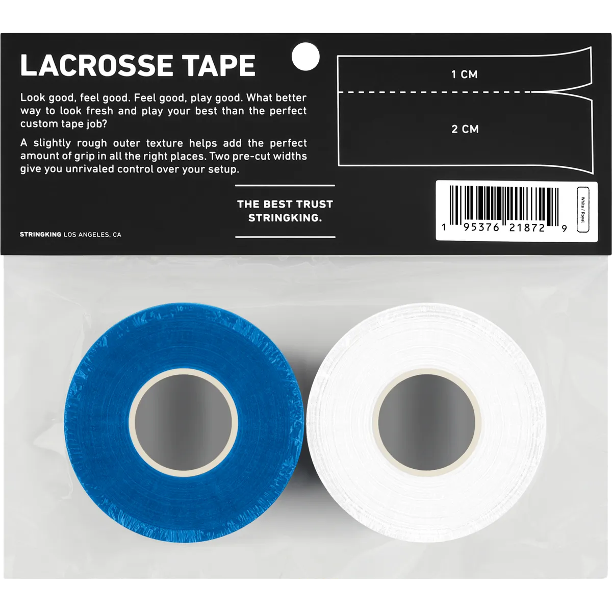 StringKing Lacrosse Tape - 2-Pack, White / Royal, Packaged, Back
