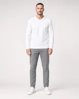 StringKing Men's Pima Terry V-Neck Sweater - Sharp Fit, White, Full Front - Human Model - Top of head to Knees
