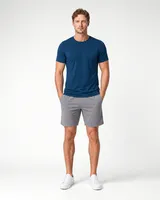 StringKing Men's StayWarm Tee - Sharp Fit, Navy Blue, Full Front - Human Model - Top of head to Knees