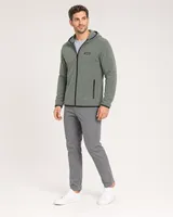 StringKing Men's Polartec Fleece Full Zip Hoodie with Pockets - Sharp Fit, Avenue Green, Full Front Angle - Human Model