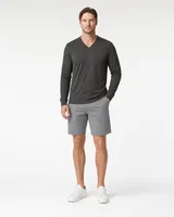 StringKing Men's Pima Jersey Long Sleeve V-Neck Tee - Sharp Fit, Peat, Full Front - Human Model