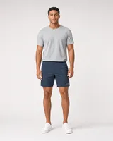 StringKing Men's Nylon Flex Game Shorts - Sharp Fit, Navy, Full Front - Human Model