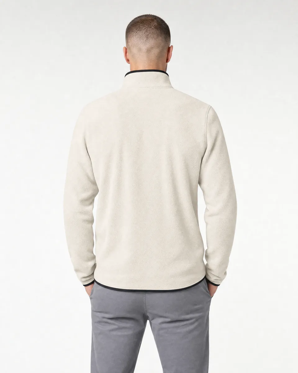 StringKing Men's Polartec Fleece Full Zip with Pockets - Sharp Fit, Jet Stream, Full Back - Human Model - Top of head to Mid-thigh