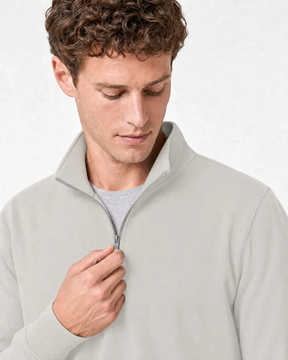 StringKing Men's Pima Terry Quarter Zip - Relaxed Fit, Moonstruck, Collar Shoulder - Human Model
