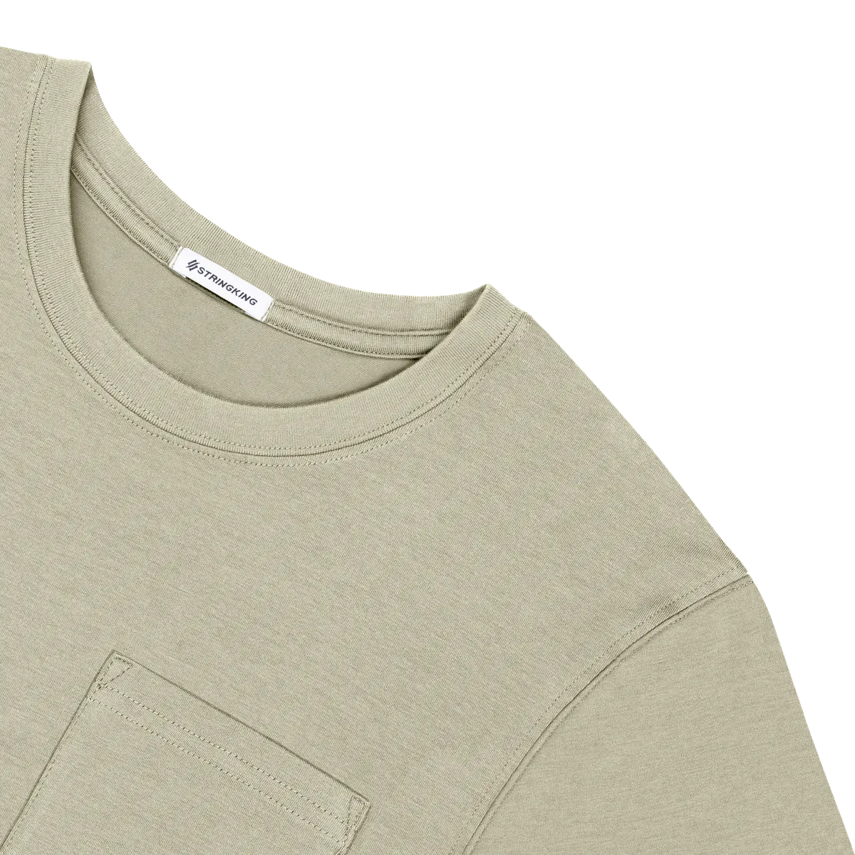 StringKing Men's Pima Cotton Long Sleeve Pocket Crewneck T-Shirt - Relaxed Fit, Khaki Green, Detail