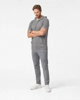 StringKing Men's Pima Terry Short Sleeve Hoodie - Sharp Fit, Frost Gray, Full Front Angle - Human Model