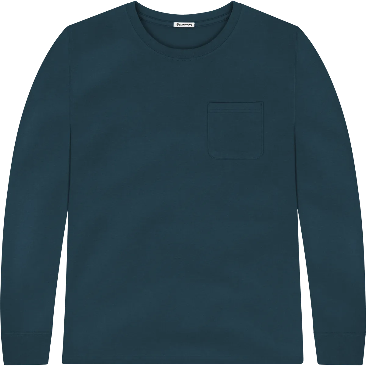 StringKing Men's Pima Jersey Long Sleeve Pocket Tee - Relaxed Fit, Navy, Front