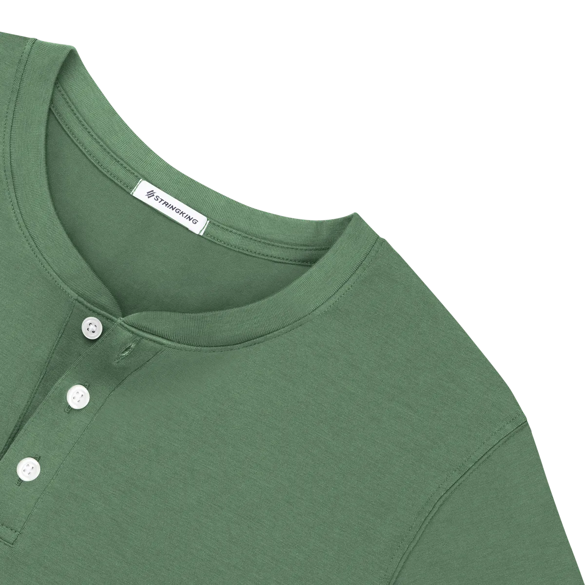 StringKing Men's Pima Cotton Short Sleeve Henley - Relaxed Fit, Green, Detail