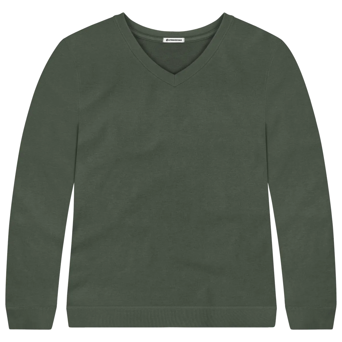 StringKing Women's Pima Terry V-Neck Sweater - Sharp Fit, Moss, Front
