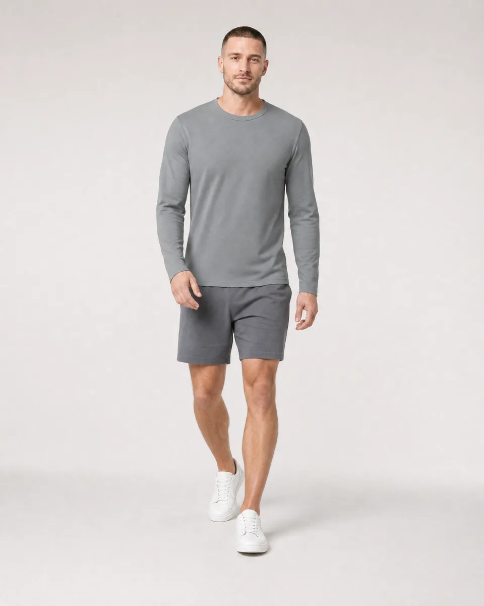 StringKing Men's StayWarm Long Sleeve Tee - Sharp Fit, Gray, Full Front Angle - Human Model