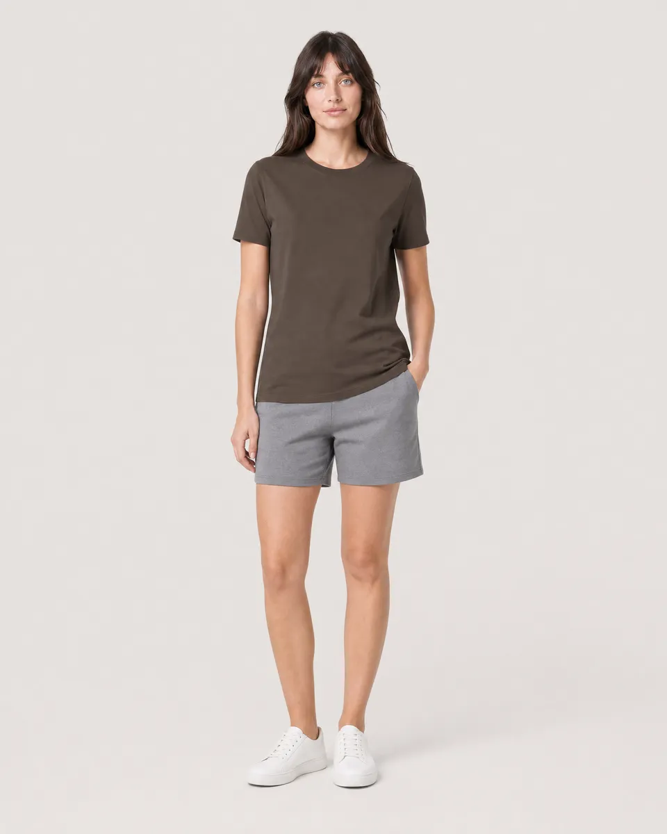 StringKing Women's Pima Jersey Tee - Sharp Fit, Wren, Full Front - Human Model