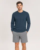 StringKing Men's Pima Jersey Long Sleeve Pocket Tee - Sharp Fit, Navy, Full Front - Human Model - Top of head to Knees