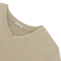 StringKing Men's Heavy Pima Cotton V-Neck T-Shirt - Relaxed Fit, Warm Khaki, Detail