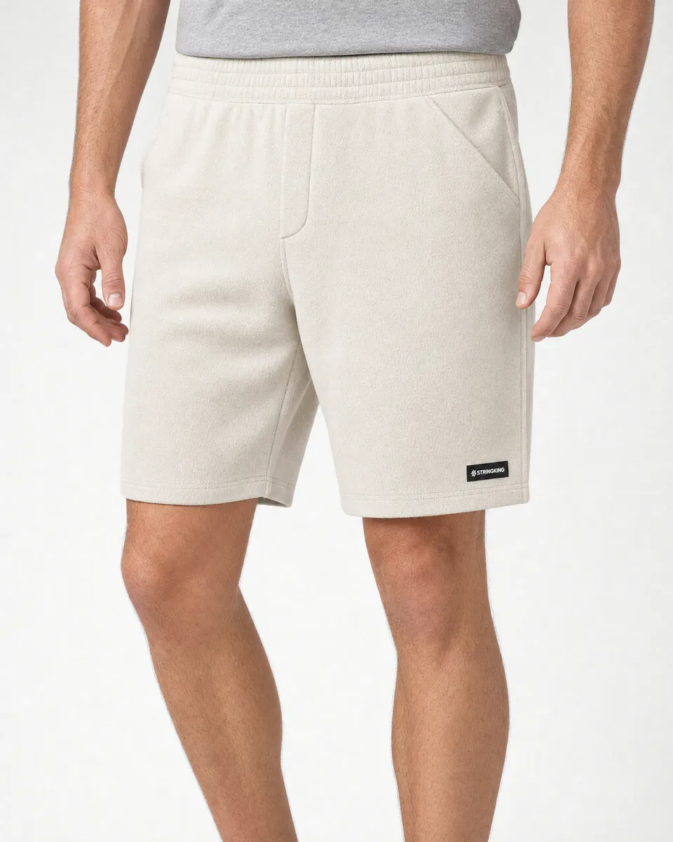 StringKing Men's Polartec Fleece Shorts - Relaxed Fit, Jet Stream, Full Front - Human Model - Waist to Mid-calf