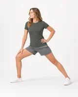 StringKing Women's Pima Terry Tee - Sharp Fit, Moss, Full Front Angle - Human Model