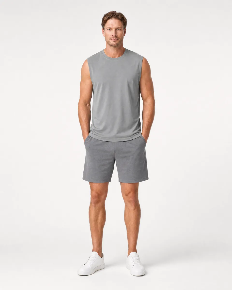 StringKing Men's StayCool Tank Top - Relaxed Fit, Gray, Full Front - Human Model