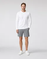 StringKing Men's Pima Terry Long Sleeve Tee - Sharp Fit, White, Full Front - Human Model