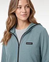 StringKing Women's Polartec Fleece Full Zip Hoodie with Pockets - Relaxed Fit, Slate, Collar Shoulder - Human Model