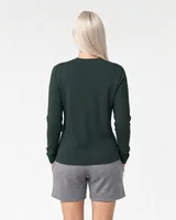 StringKing Women's Pima Terry Long Sleeve Tee - Sharp Fit, Pine Grove, Full Back - Human Model - Top of head to Mid-thigh