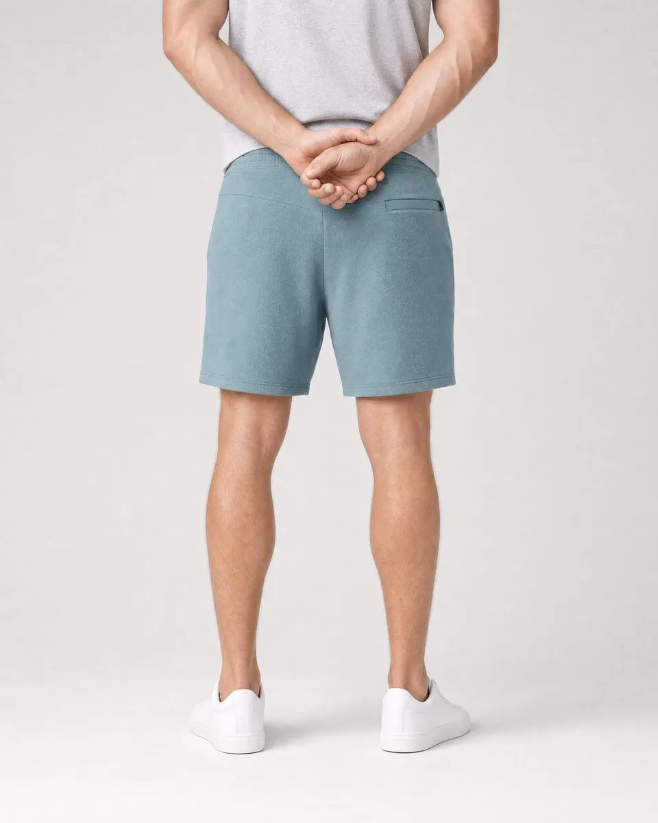 StringKing Men's Polartec Fleece Shorts - Relaxed Fit, Slate, Full Back - Human Model - Chest to Feet