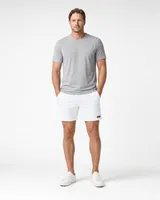 StringKing Men's Nylon Flex Game Shorts - Sharp Fit, White, Full Front - Human Model