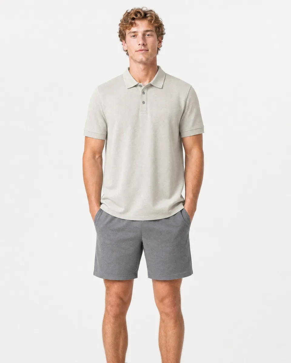 StringKing Men's Pima Terry Polo - Relaxed Fit, Moonstruck, Full Front - Human Model - Top of head to Knees