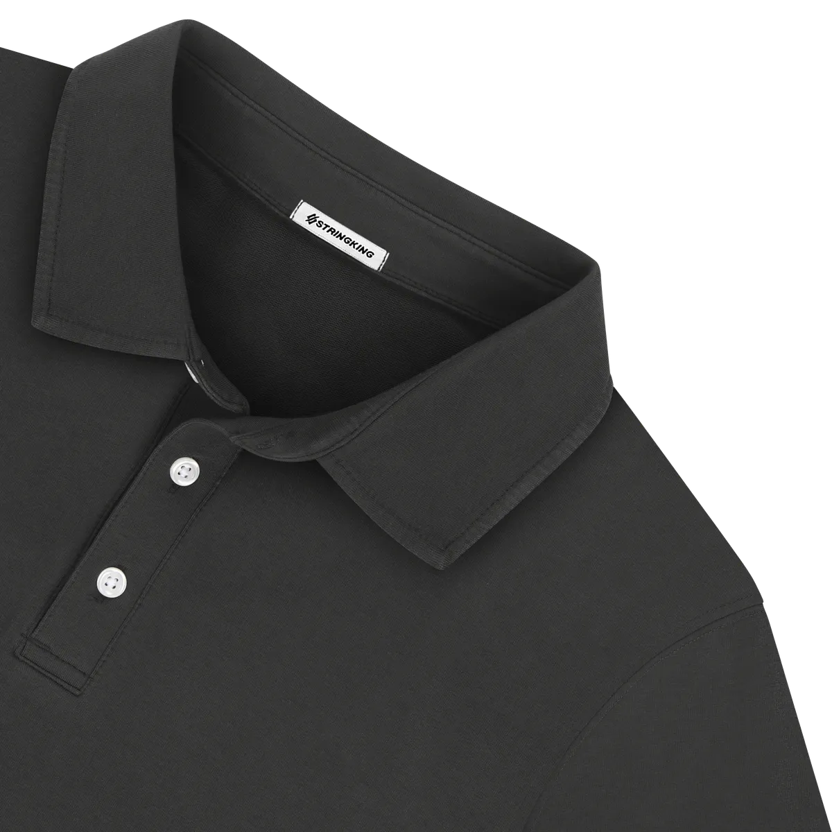 StringKing Men's Pima Terry Long Sleeve Polo - Sharp Fit, Black, Detail