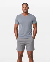 StringKing Men's Pima Terry V-Neck Tee - Sharp Fit, Tradewinds, Full Front - Human Model - Top of head to Knees