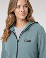 StringKing Women's Polartec Fleece Full Zip Hoodie with Pockets - Relaxed Fit, Slate, Collar Shoulder - Human Model