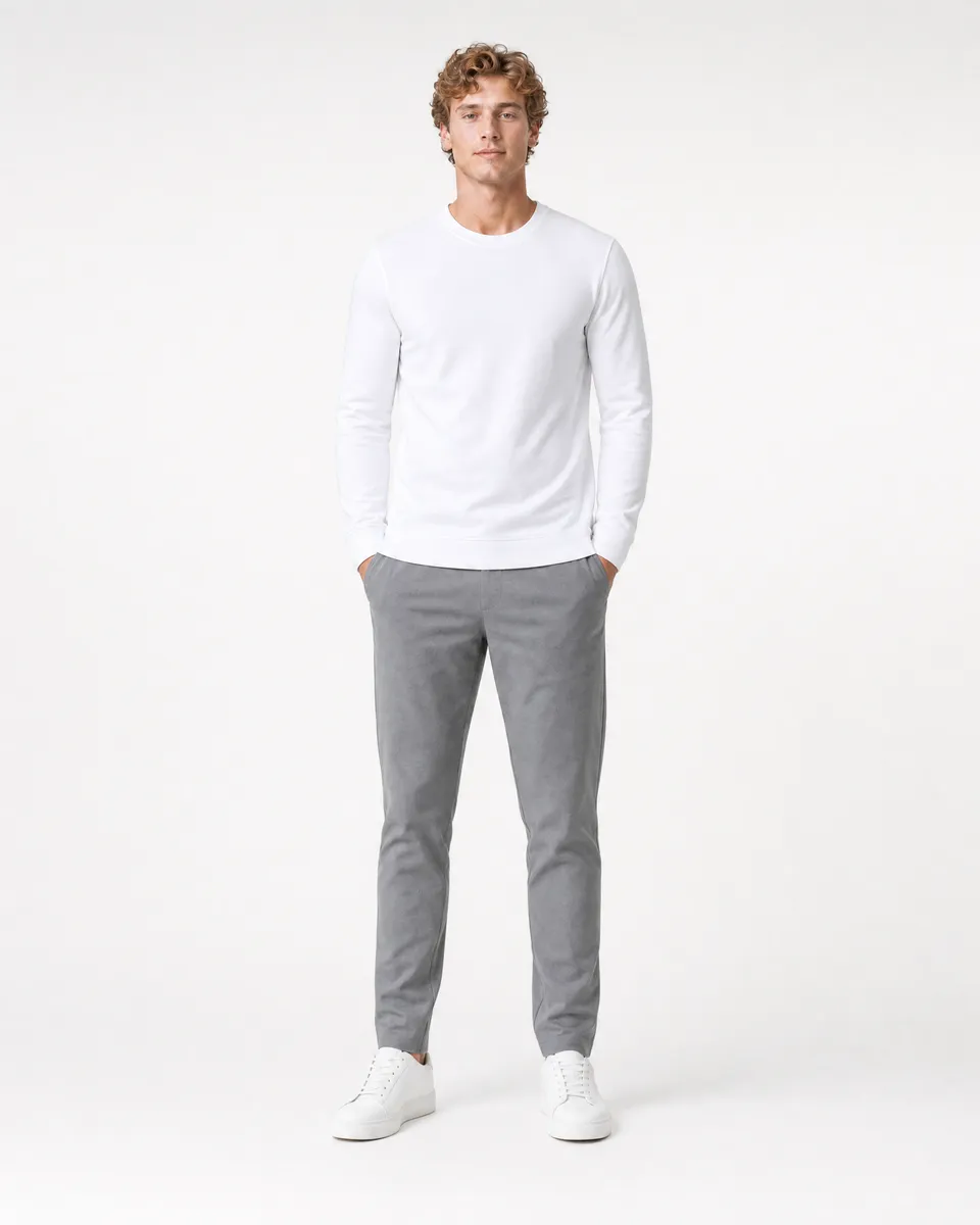 StringKing Men's StayWarm Sweater - Sharp Fit, White, Full Front - Human Model