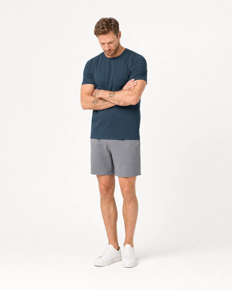 StringKing Men's Pima Jersey Pocket Tee - Relaxed Fit, Navy, Full Front Angle - Human Model