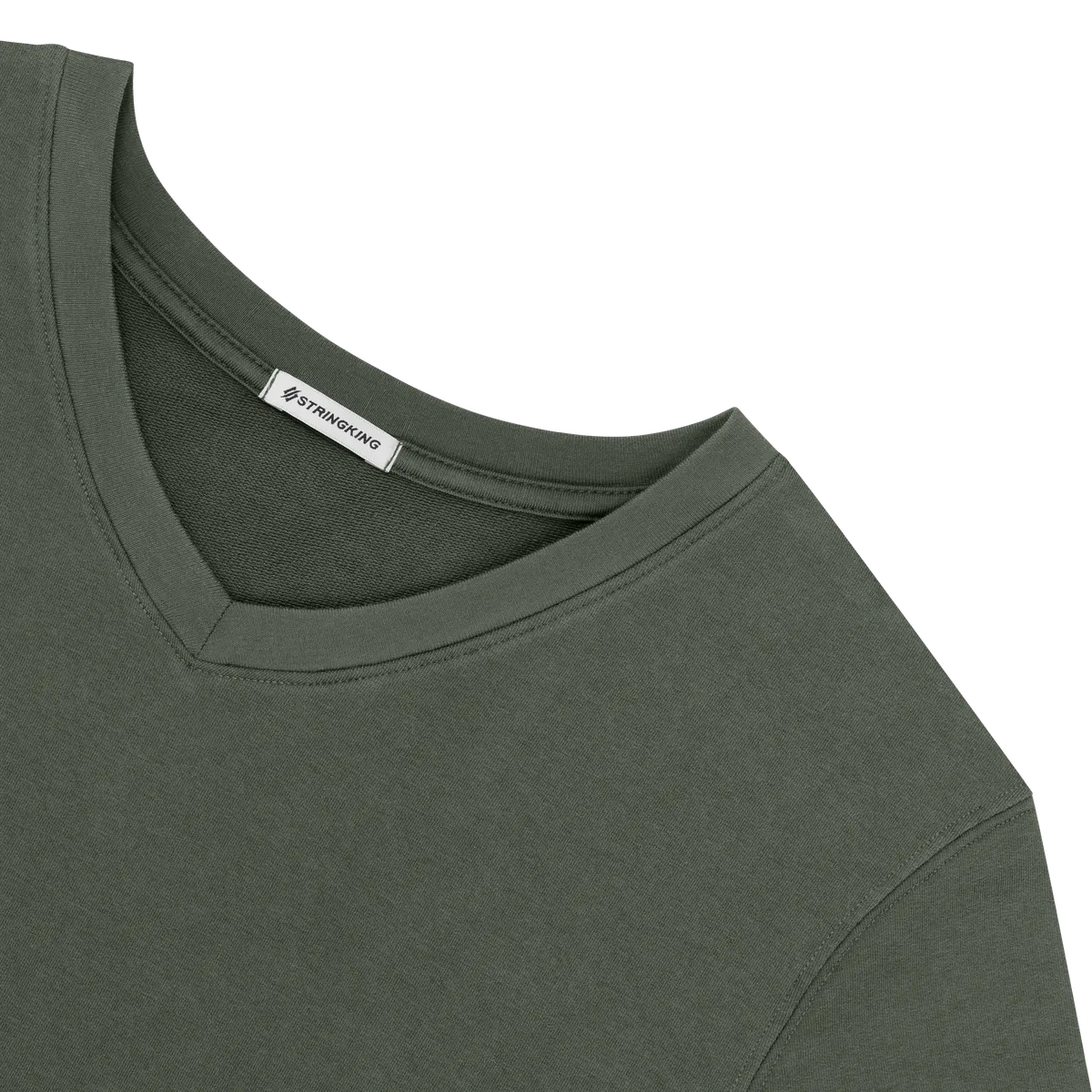 StringKing Women's Pima Cotton V-Neck Sweatshirt - Sharp Fit, Moss, Detail
