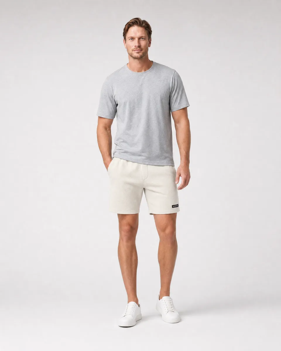 StringKing Men's Polartec Fleece Shorts - Relaxed Fit, Jet Stream, Full Front - Human Model