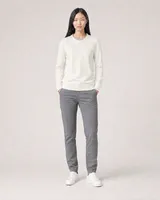 StringKing Women's Pima Terry Crew Sweater - Sharp Fit, Tofu, Full Front - Human Model