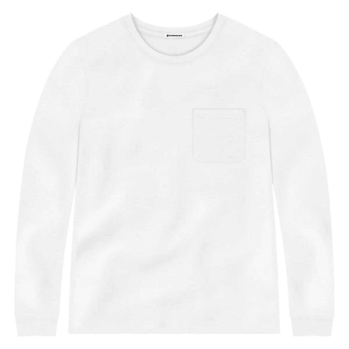 StringKing Men's Pima Jersey Long Sleeve Pocket Tee - Sharp Fit, White, Front