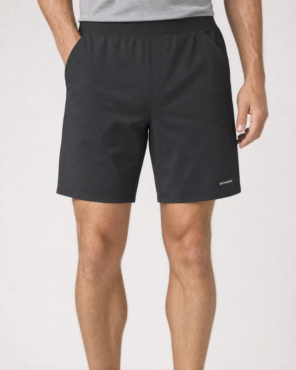 StringKing Men's StayWarm Shorts - Relaxed Fit, Black, Full Front - Human Model - Waist to Mid-calf