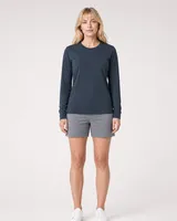 StringKing Women's Pima Jersey Long Sleeve Tee - Sharp Fit, Navy, Full Front - Human Model - Top of head to Knees