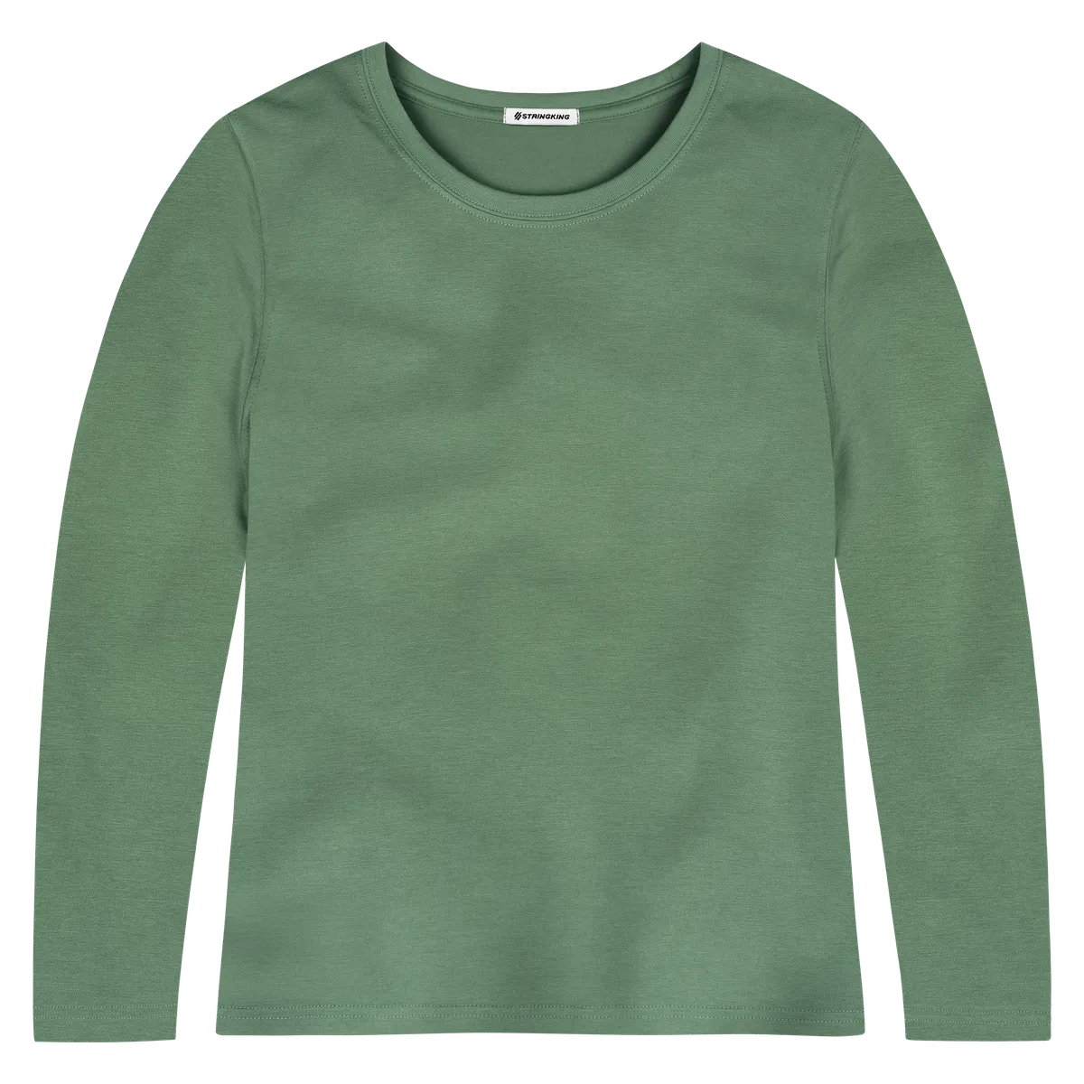 StringKing Women's Pima Cotton Long Sleeve Crewneck T-Shirt - Sharp Fit, Green, Front